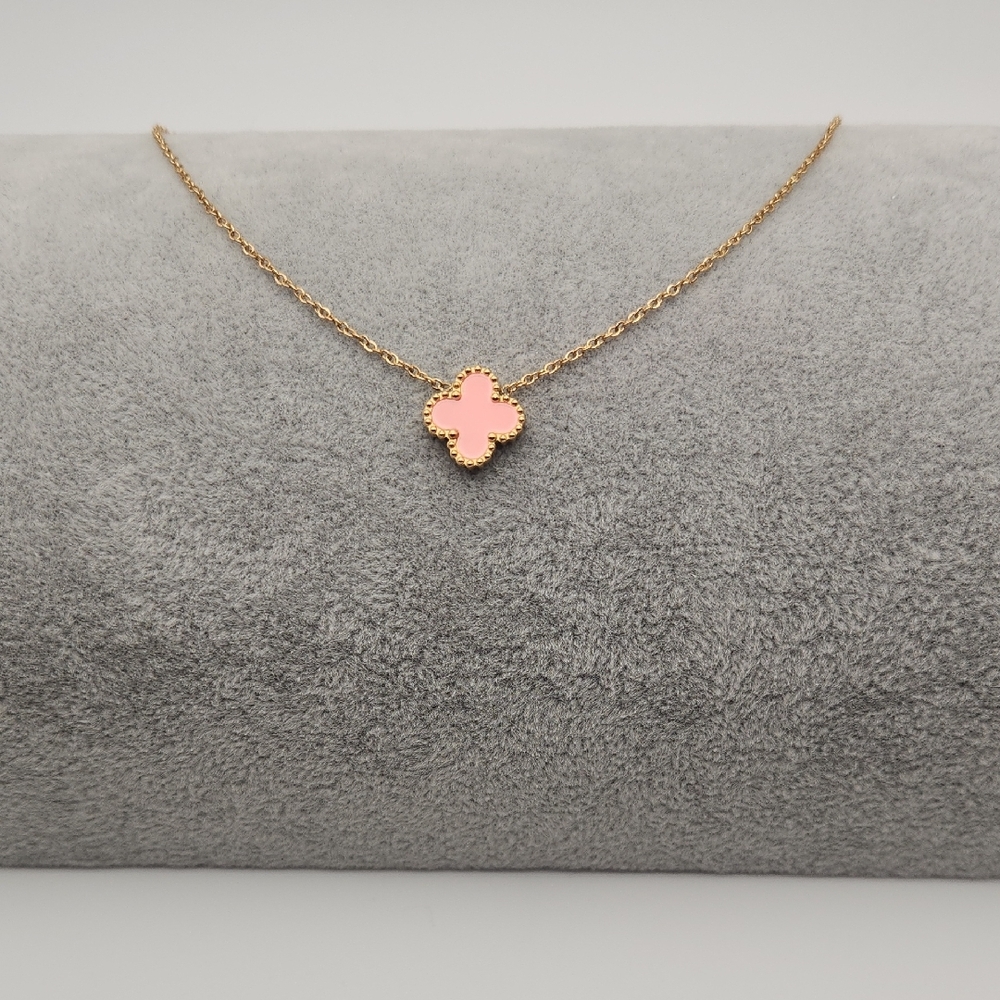 Pink Clover Necklace 18k Gold Plated Stainless Steel Dainty Gold Necklace